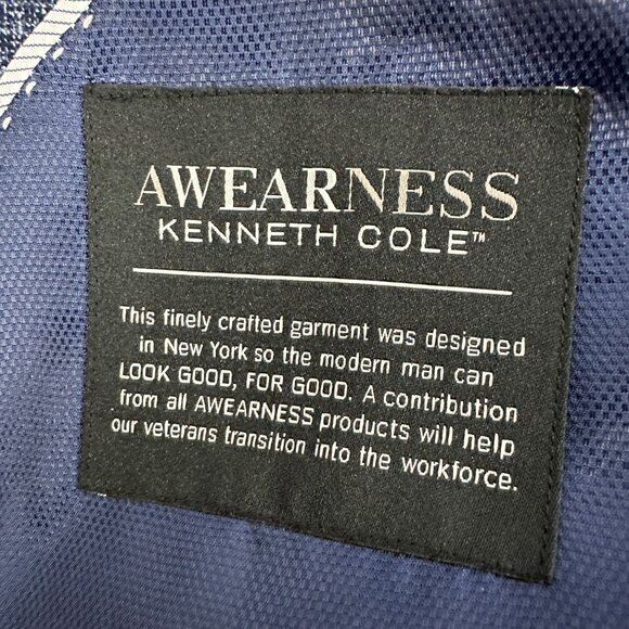 Awearness Kenneth Cole Mens 48R Blue Wool Blend Two-Button Blazer Jacket - Picture 3 of 7